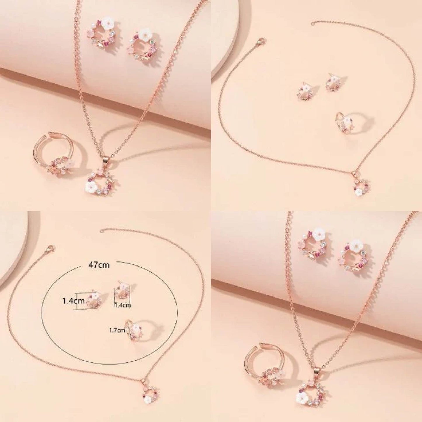 4 Pieces Rose Gold Flower Fashion Accessories
