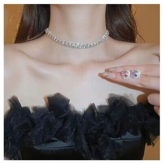 Luxury Crystal Necklace Earrings Set